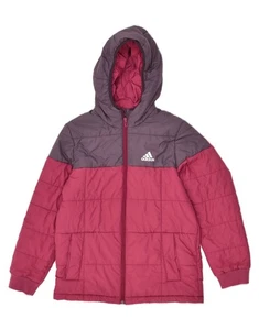 ADIDAS Niñas Chaqueta Acolchada con Capucha 11-12 Años Rosa Bloque de Color Poliéster AA02 - Imagen 1 de 3
