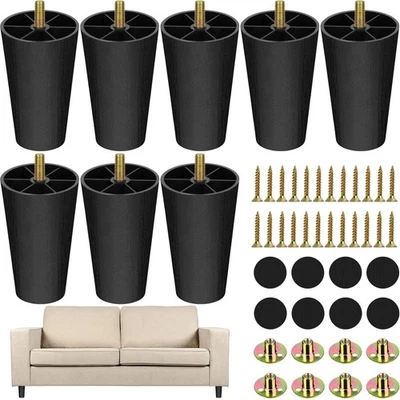 16 Pack 4 Inch Plastic Furniture Legs with M8 T-Nuts Screws Tapered Sofa Couc... - Image 1 of 4