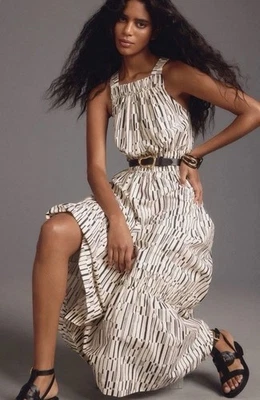 Anthropologie Somerset Maxi Dress Poplin Halter Edition Women’s XS Ivory Black - Image 1 of 4