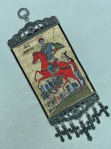 Ikone des Heiligen Demetrius, Wandteppich Wandbehang mit Kreuzen Kruzifixe  - Bild 1 von 7