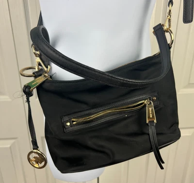 Michael Kors Black Nylon Purse Bag Tote Crossbody or Shoulder Gold Hardware - Image 1 of 4