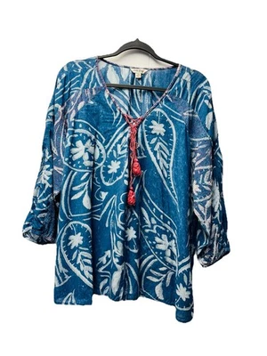 1X Blusa Campesina Lucky Brand Túnica Renacimiento Bordada Gitana Boho Borlas Foto 1 de 4