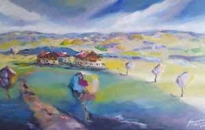 Steinberg Leinwandbild Bernhard Gerner 50 X 80 cm Malerei in Grün Gelb Blau - Bild 1 von 6