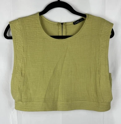 Top corto Y2K estilo años 90 verde lima cremallera trasera crepé 100 % rayón Earthcore para mujer M Foto 1 de 4