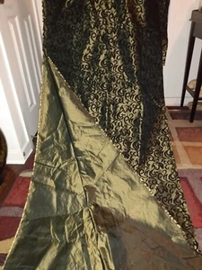 Beautiful Dark Greenish Gold Sheer Material with Black Velvety Swish Remnant - Picture 1 of 7