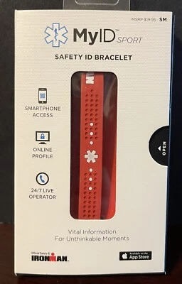 Pulsera Ironman Roja MyID Deportiva Silicona Identificación de Identificación de Seguridad Pequeña Nueva en Caja Foto 1 de 3