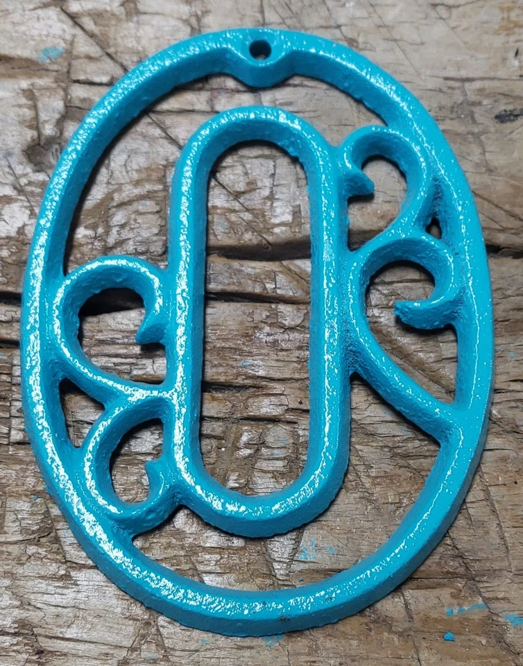 Rustic TURQUOISE Cast Iron Metal House Number Street Address 4 1/2 INCH Phone #0 - Image 1 of 1
