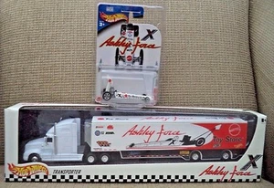 HOT WHEELS ASHLEY FORCE TRANSPORTER & DRAGSTER TOY STORE EXCLUS *NEW* - Picture 1 of 2