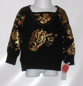 Apple Bottoms Toddler Girls Long Sleeve Stretch Top Black & Metallic Gold 2T NWT - Picture 1 of 2