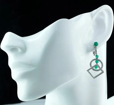 PENDIENTES COLGANTES DE ORO 18k con diamantes crisoprasa natural de diseño de 2,50ctw $1,4k Foto 1 de 4