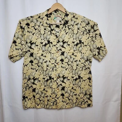 Camisa hawaiana vintage, Paradise Found, 100 % algodón, talla XL, negra dorada azul Foto 1 de 4