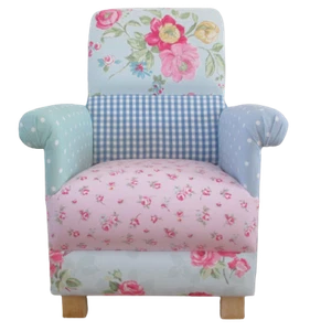 Laura Ashley Kid's Chair Pink Patchwork Fabric Polka Dot Nursery Child Armchair - Picture 1 of 24