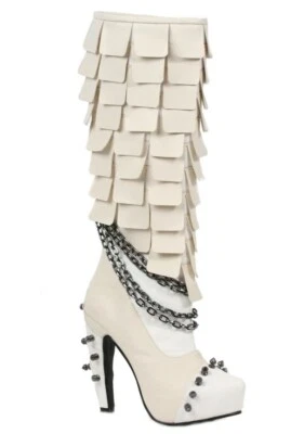 Hades White 5" Heel Steampunk Gothic Womens Scaled Boots w/Chains CAYMENE Size 8 — 第 1/2 张图片