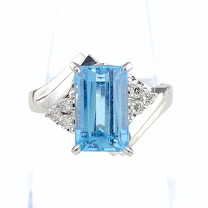 aquamarine design ring Platinum ring melee diamond Ring Pt900 Aquamarine dia... - Picture 1 of 4