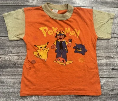 Vintage Pokemon Shirt Toddler Child Sz 6 Euro Ash Pikachu Gengar Poliwag Orange - Image 1 of 4