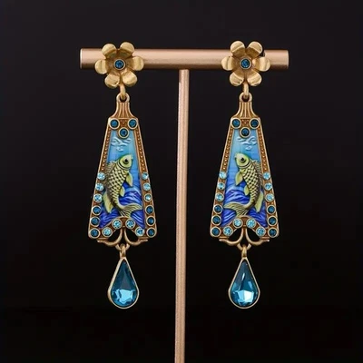 Pendientes barrocos peces museo de la corte renacimiento de oro circonita cúbica de colección antiguos decorativos Art Nouveau Foto 1 de 4