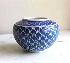 Vaso ceramica arte studio graffito ruota gettata vaso bianco blu ispirazione persiana - Foto 1 di 7