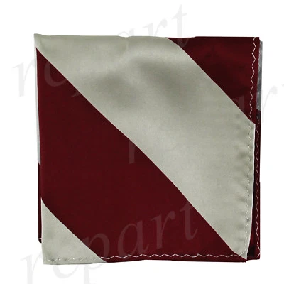 New men's polyester stripes pocket square hankie handkerchief burgundy gray - Image 1 of 2