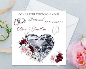 Personalised 60th Diamond Wedding Anniversary Card For Couple , Husband , Wife - Picture 1 of 11