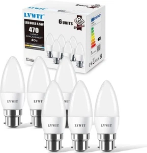 LVWIT B22 LED Bayonet Candle Bulbs-40W Equivalent Incandescent Bulbs-4.5W-6 PACK - Picture 1 of 6