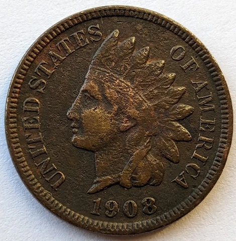 1908 - S - Indian Head Cent Penny - Key Date Coin! S170 Cover