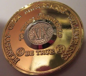 Anonyme Alkoholiker 19 Jahre AA Gold Bi Plate Medaillon Münze Token Chip nüchtern - Bild 1 von 8