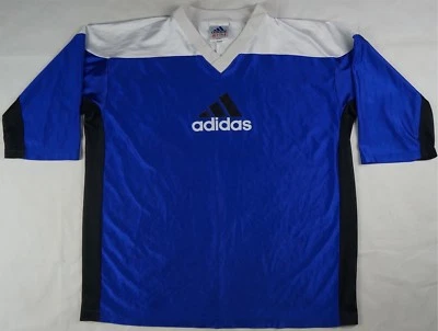 Rare VTG ADIDAS Trefoil Spell Out Three Stripe Practice Soccer Jersey 90s Blue L - Image 1 of 4