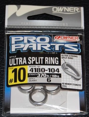 6 Pack - OWNER Ultra Stainless Steel Split Rings 4180-104 Size 10 - 370lb Rating - Image 1 of 2
