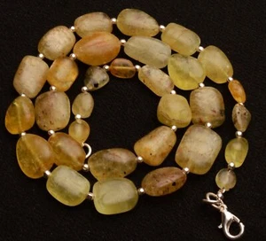 Natural Gem Chrysoberyl Cats Eye 7 to 16 mm Unpolished Nuggets Necklace 17.5" - Picture 1 of 9