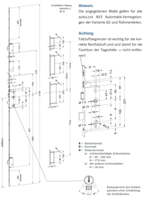 Bloqueo automático Winkhaus T-AV3-F2462 92 M2 MC 24 mm manguito plano con 2 SR - Imagen 1 de 2
