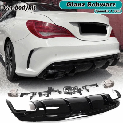 Glanz Schwarz Heckdiffusor Auspuffblenden für Mercedes C117 CLA45  Heckansatz - Bild 1 von 4