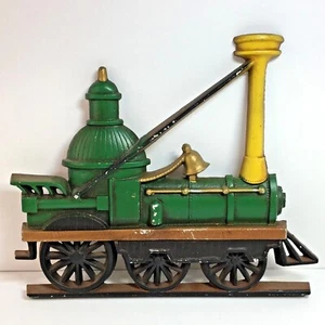 Metal Train Wall Decor 1989 Green Gold Black Brown Sexton USA 7 x 8 inches - Picture 1 of 8
