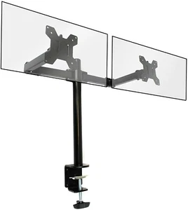 Dual Monitor Bracket Adjustable Tilt Swivel Desk Mount Up to 27" Screens - Picture 1 of 11