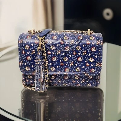 NWT TORY BURCH FLEMING CONVERTIBLE SHOULDER BAG WILD BLUE PANSY - Изображение 1 из 4