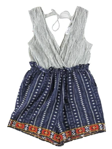 LAIA Anthropologie 100% Cotton White Blue Stripe Pocket Romper Jumpsuit Shorts S - Picture 1 of 6