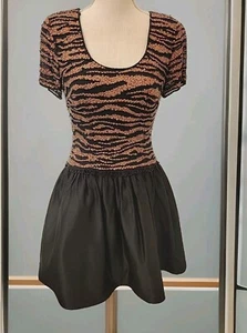 Lillie Rubin Riazee 80's Gold Blk Sequin Bead Silk, Tiger Stripe Cktail Dress 6 - Picture 1 of 20