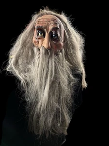 Vintage 1996 Paper Magic Group alter Mann langer Bart Halloween Maske Zauberer Opa - Bild 1 von 9