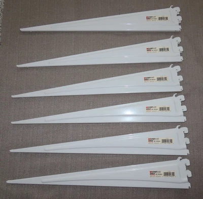 Лот из 6 белых полочных кронштейнов Closetmaid ShelfTrack 20 дюймов для полки трека ОТЛИЧНОЕ состояние - Изображение 1 из 4