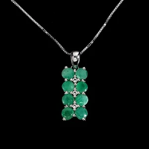 925 Sterling Silver Necklace Round Emerald Topaz Natural Gemstone Jewelry 18in - Picture 1 of 13