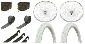 Bicicleta 26" Cromo 144 Radios Rueda Posavasos Delantera y Trasera y 2 Neumáticos Blanco 133 hf - Imagen 1 de 1