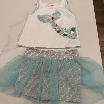 Tommy Bahama 2 pezzi vestito sirena bambina taglia 4T blu/bianco gonna/canotta - Immagine 1 di 4