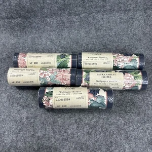Lot of 5 Vintage Laura Ashley Wallpaper Border Ashbourne Blue Pink Floral 55 yds - Picture 1 of 9
