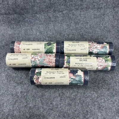 Lot of 5 Vintage Laura Ashley Wallpaper Border Ashbourne Blue Pink Floral 55 yds - Image 1 of 4