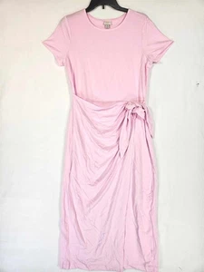 Nuevo Vestido Midi Día Imitación Envoltura Mujer Mediano Manga Corta Elastizado Rosa - Imagen 1 de 10