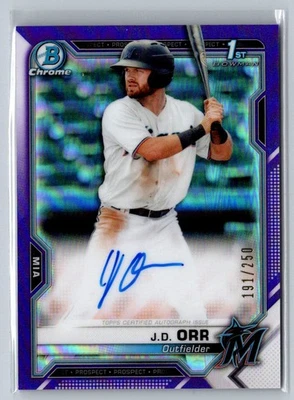 2021 Bowman Chrome #CPA-JO J.D. Orr Prospect Auto #/250 Purple RC Marlins - Image 1 of 2
