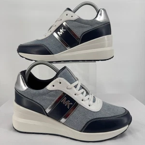 Michael Kors Women's Wedge Sneakers Denim Blue Silver Size 9M - Picture 1 of 8