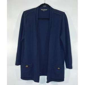 ST. JOHN Women Long Sleeve Sweater Cardigan Navy Blue Pockets Knit Sz M Wool - Picture 1 of 11