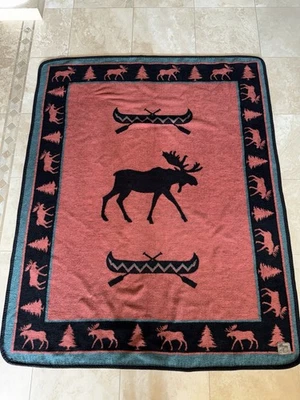 Cabin Fever Blanket Moose Canoes Trees 78 1/2” X 63 1/2” - Image 1 of 4