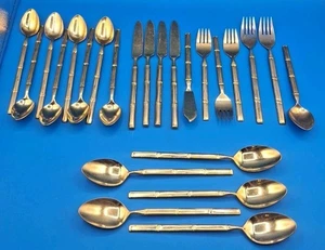 Juego de cubiertos galvanizados en oro bambú Japón acero inoxidable Stanley Roberts SR1 de colección - Imagen 1 de 11