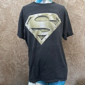 1996 Superman DC Comics Steel Logo T-Shirt Large Black Warner Bros Vintage Fade - Picture 1 of 7